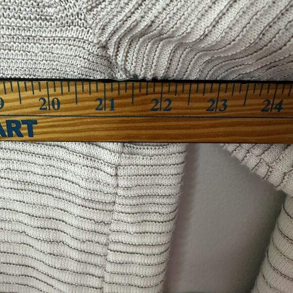 Chico's Cardigan Sweater 2 Striped Long Preppy Large Tan White Open Front - Picture 6 of 6